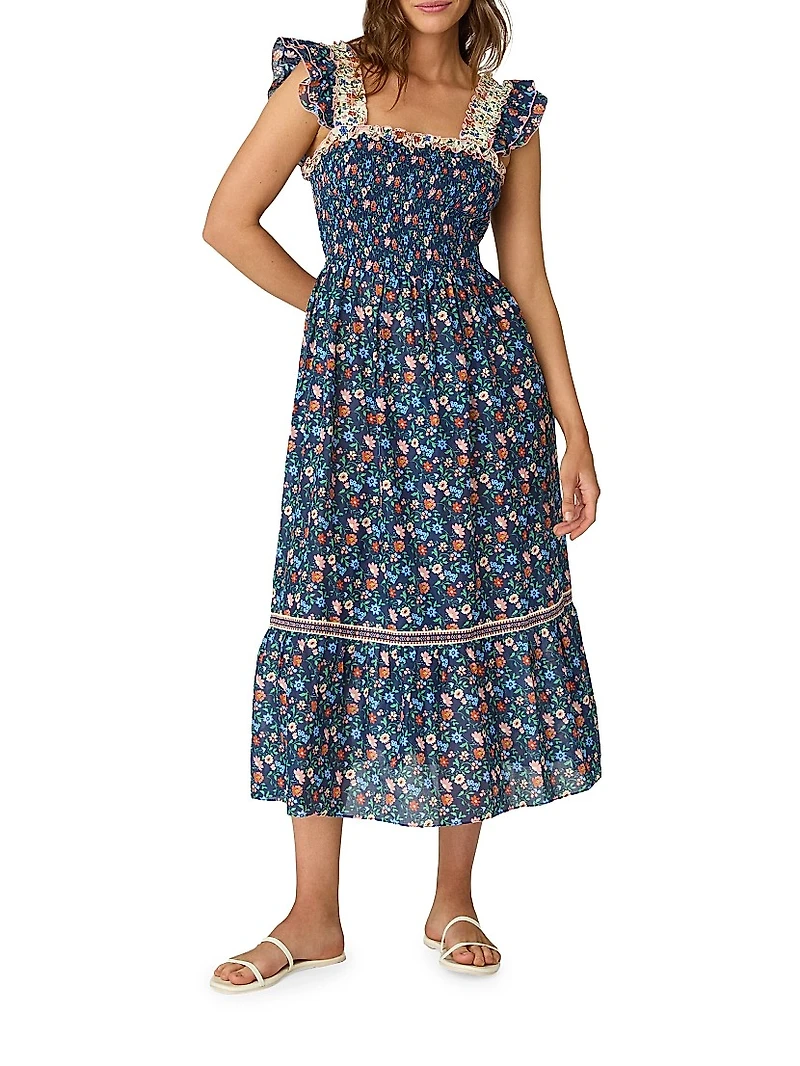 Floral Smocked Midi-Dress