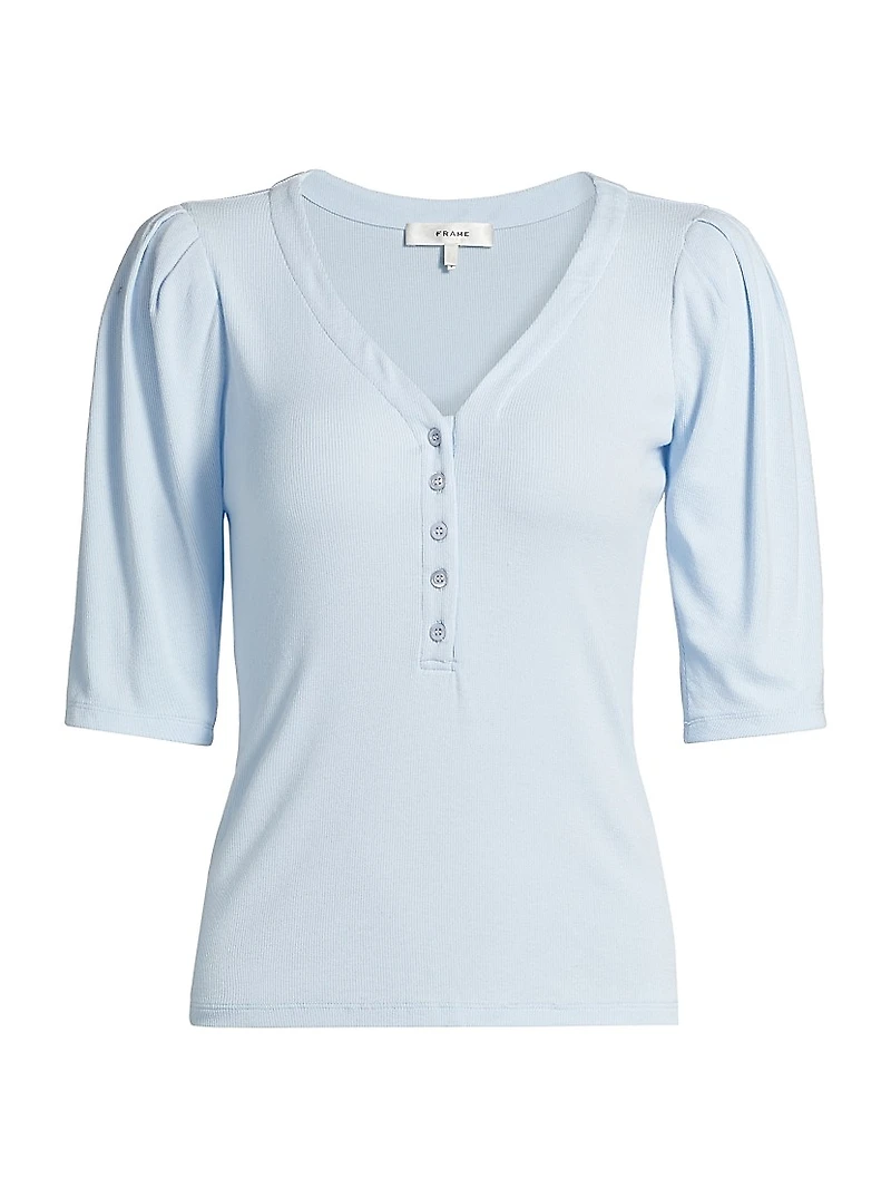 Ruched Short-Sleeve Henley Top