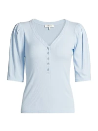 Ruched Short-Sleeve Henley Top