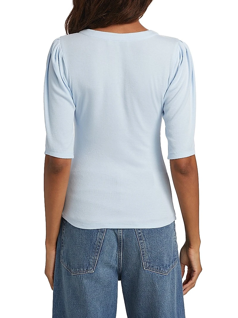 Ruched Short-Sleeve Henley Top