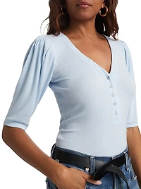 Ruched Short-Sleeve Henley Top