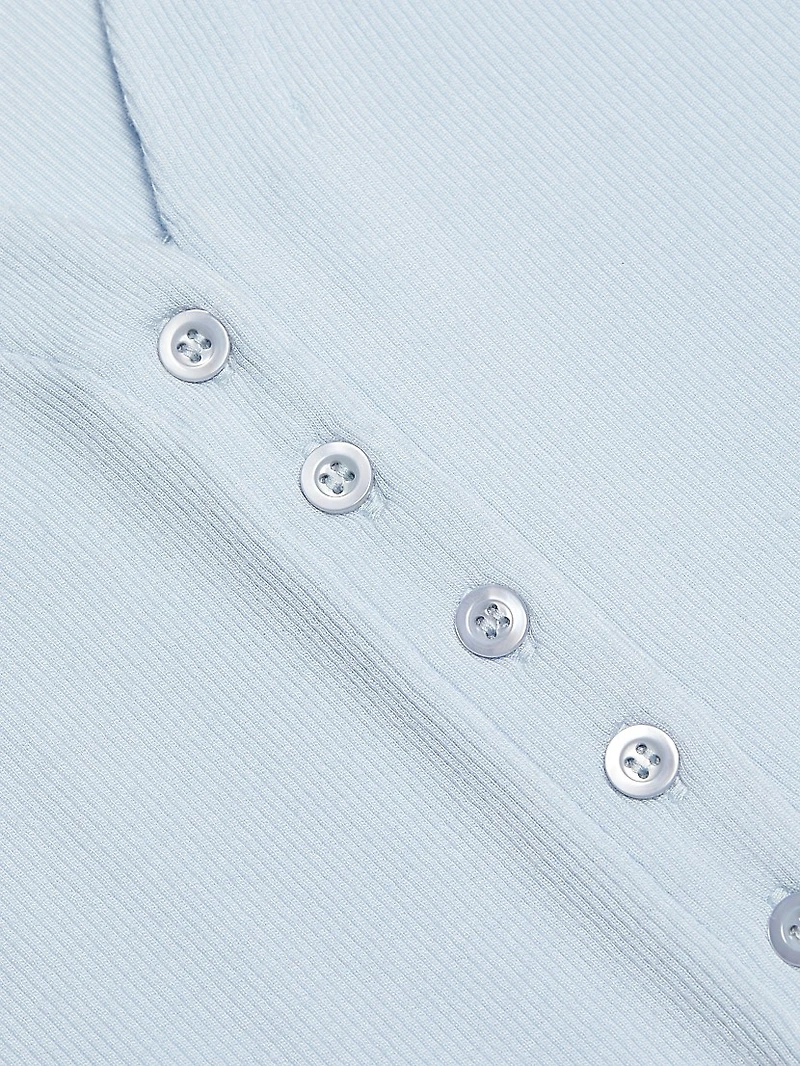 Ruched Short-Sleeve Henley Top