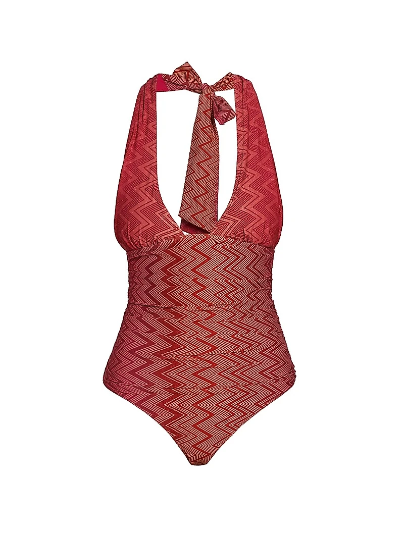 Chevron Halterneck One-Piece Swimsuit