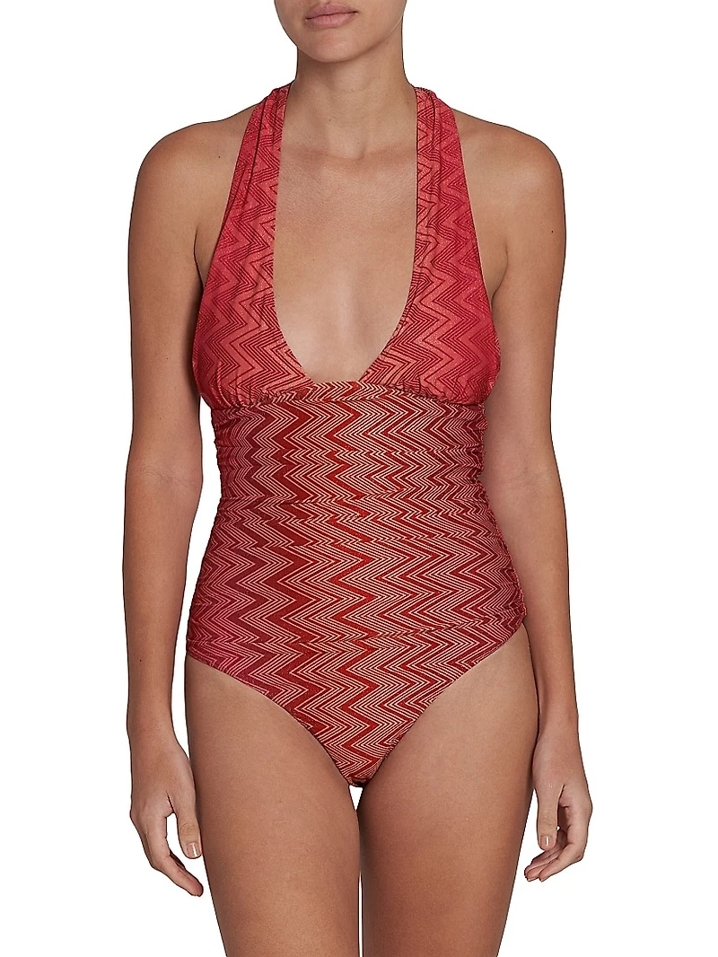 Chevron Halterneck One-Piece Swimsuit