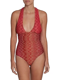 Chevron Halterneck One-Piece Swimsuit