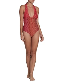 Chevron Halterneck One-Piece Swimsuit