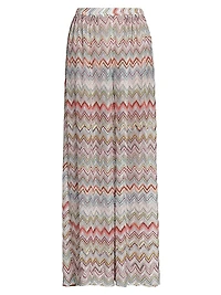 Sheer Striped Knit Wide-Leg Trousers