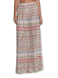 Sheer Striped Knit Wide-Leg Trousers