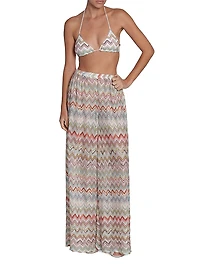 Sheer Striped Knit Wide-Leg Trousers