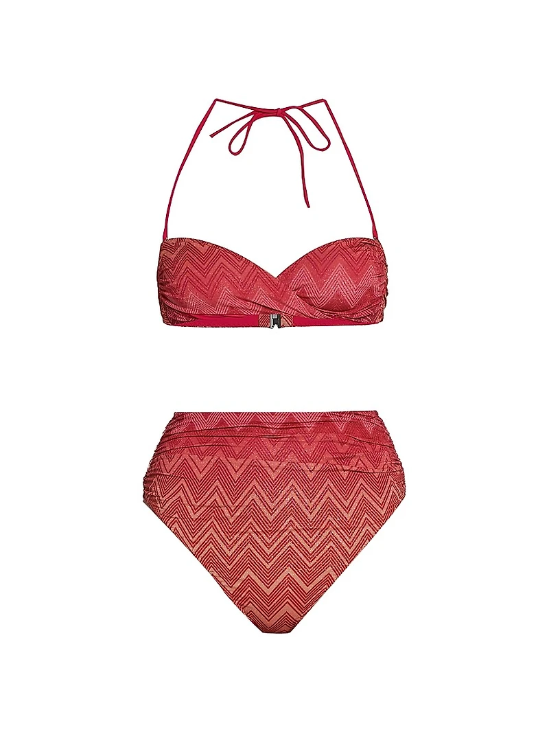 Ombré Chevron Stripe High-Waist Bikini