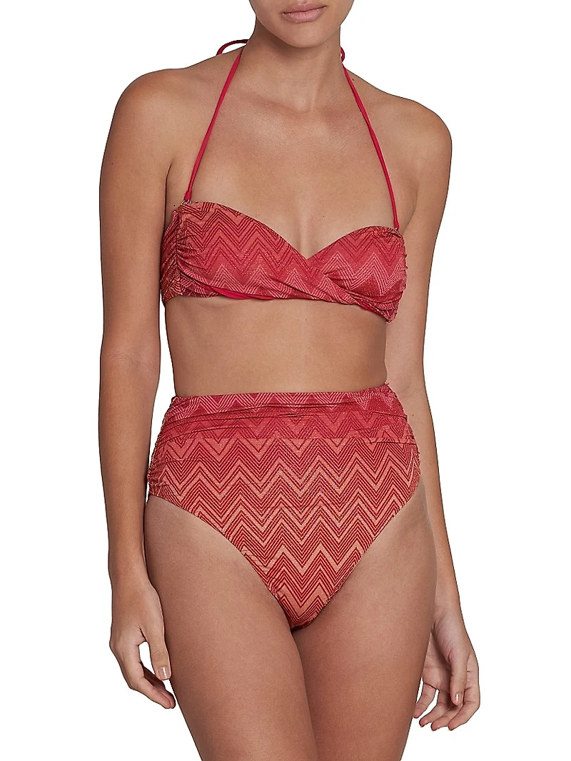 Ombré Chevron Stripe High-Waist Bikini