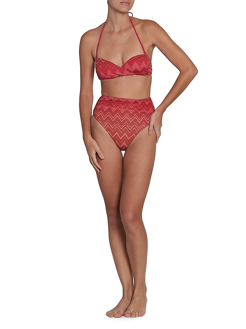 Ombré Chevron Stripe High-Waist Bikini