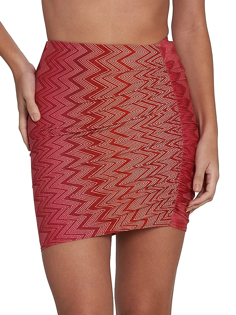 Chevron Stretch Ruched Miniskirt