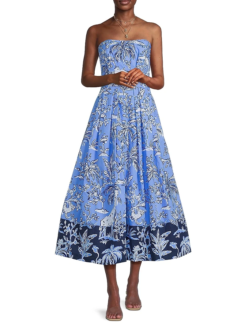 Kenni Floral Strapless Midi-Dress