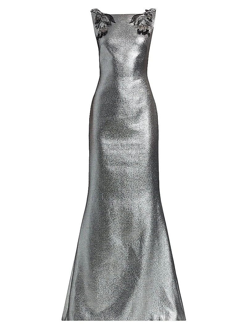 Sabina Metallic-Lamé Sleeveless Gown