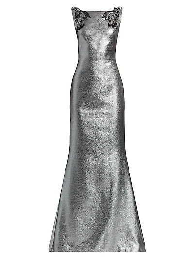 Sabina Metallic-Lamé Sleeveless Gown