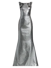 Sabina Metallic-Lamé Sleeveless Gown