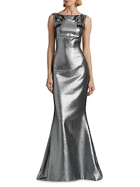 Sabina Metallic-Lamé Sleeveless Gown