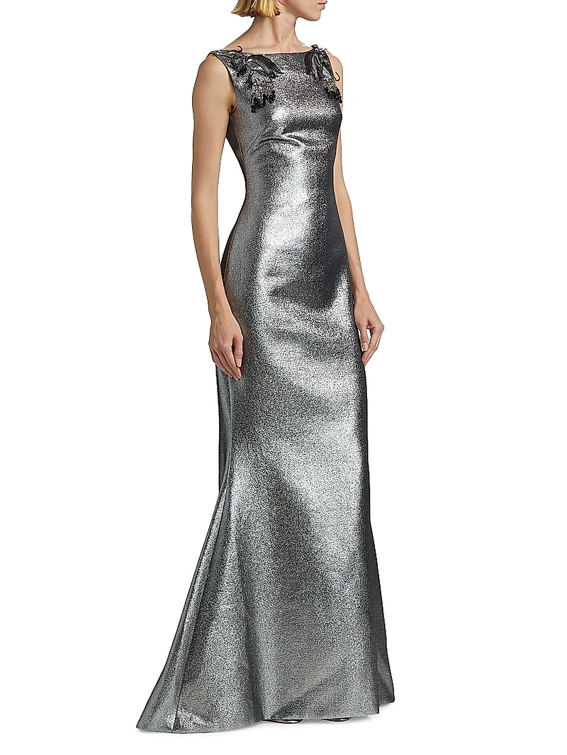 Sabina Metallic-Lamé Sleeveless Gown