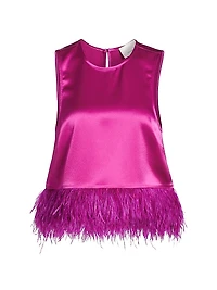 Charisse Feather-Trimmed Satin Top