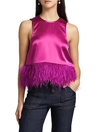Charisse Feather-Trimmed Satin Top