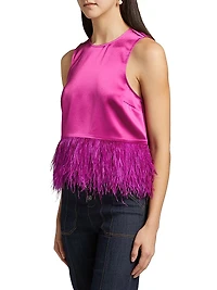 Charisse Feather-Trimmed Satin Top