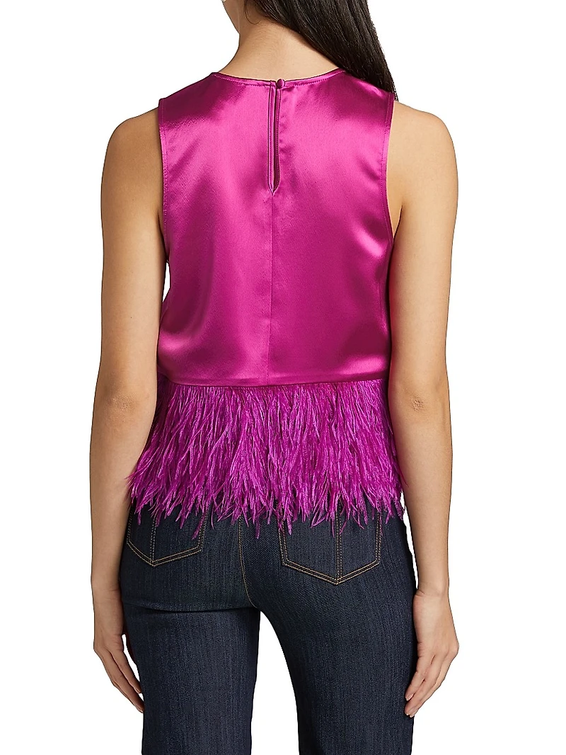 Charisse Feather-Trimmed Satin Top