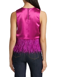 Charisse Feather-Trimmed Satin Top