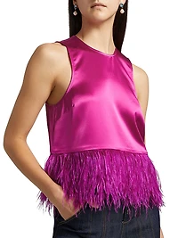 Charisse Feather-Trimmed Satin Top