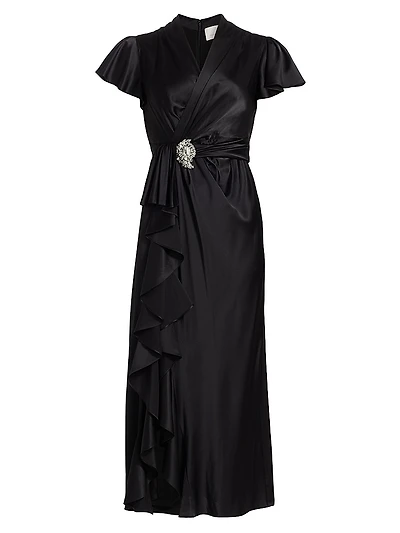Oscar Silk Wrap-Waist Midi Dress