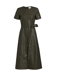 Ella Faux Leather Belted Midi-Dress