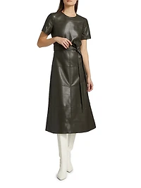 Ella Faux Leather Belted Midi-Dress