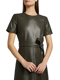Ella Faux Leather Belted Midi-Dress