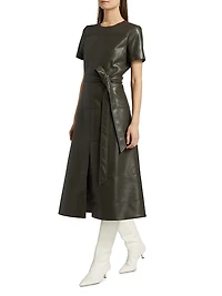 Ella Faux Leather Belted Midi-Dress
