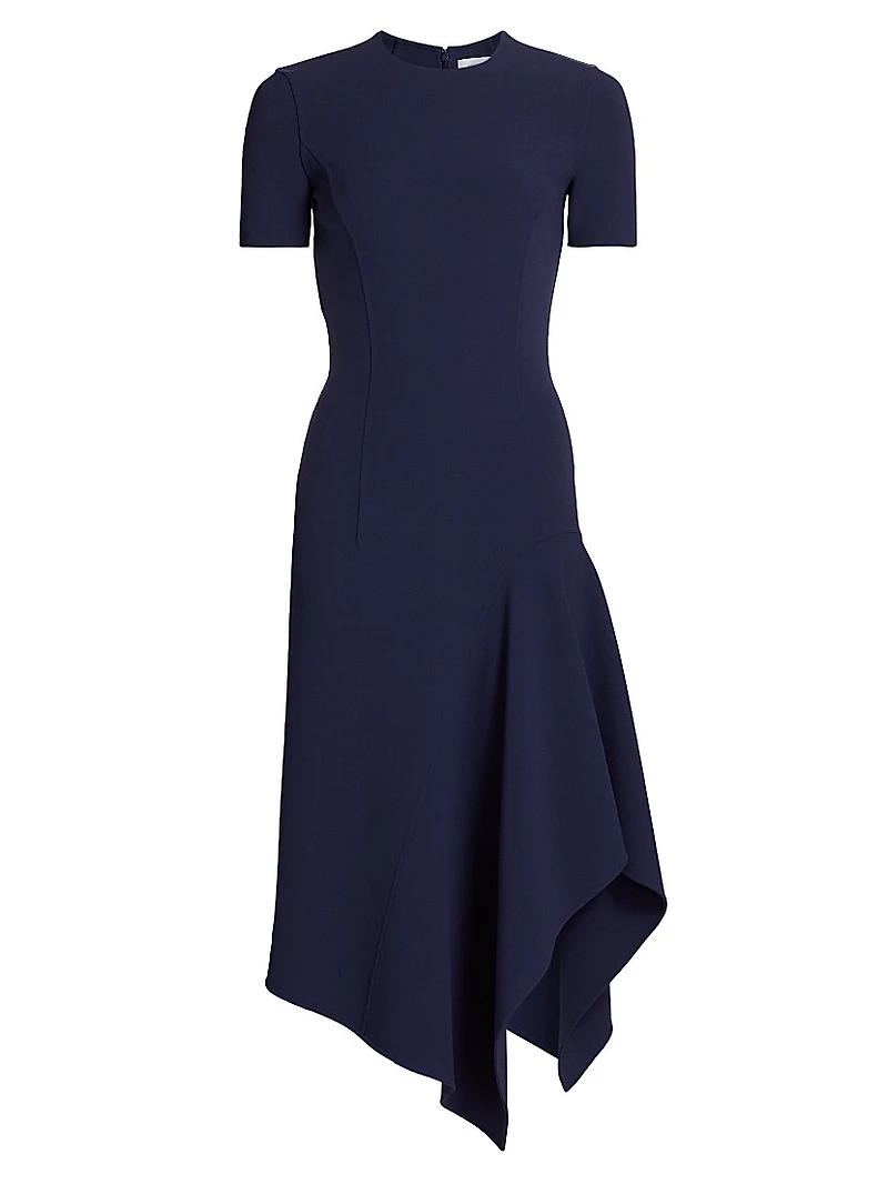 Short-Sleeve Stretch Wool Handkerchief Dress