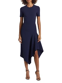 Short-Sleeve Stretch Wool Handkerchief Dress