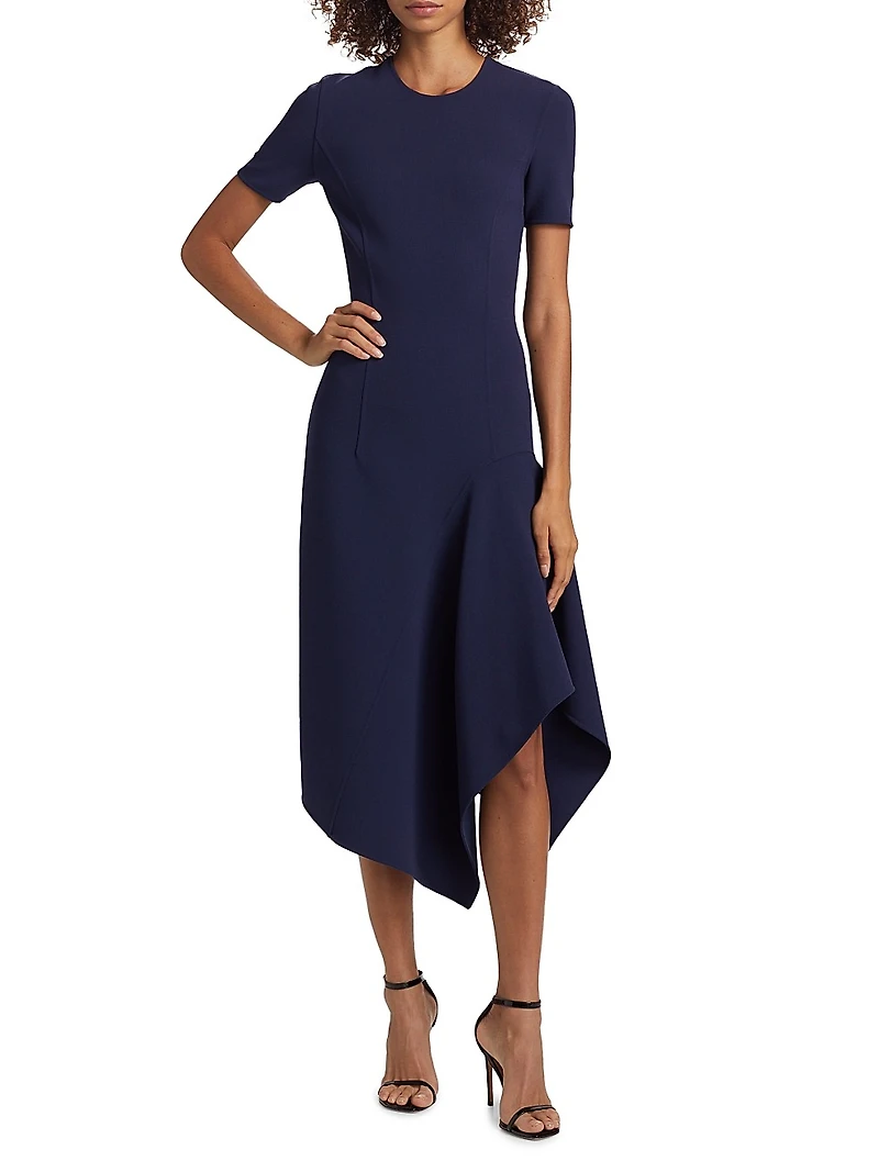 Short-Sleeve Stretch Wool Handkerchief Dress
