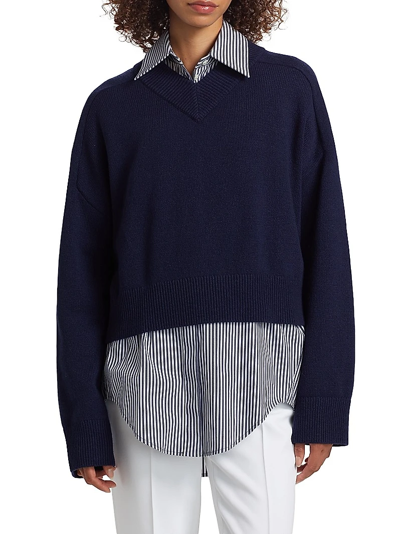 Varsity Cashmere V-Neck Sweater