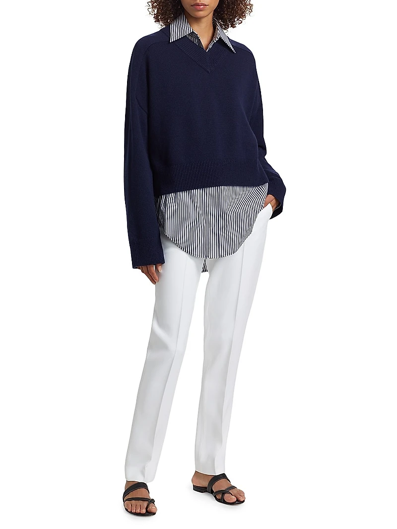 Varsity Cashmere V-Neck Sweater