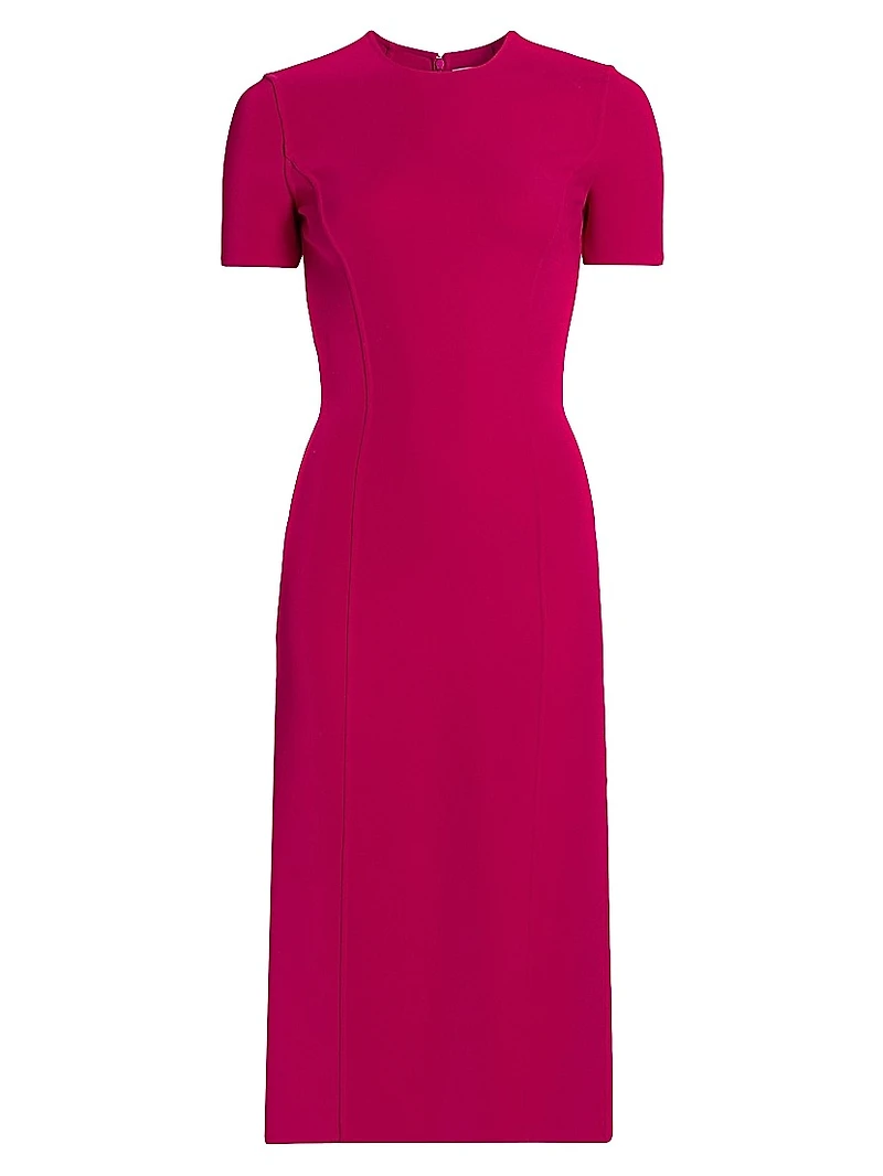 Stretch Wool Sheath Midi-Dress