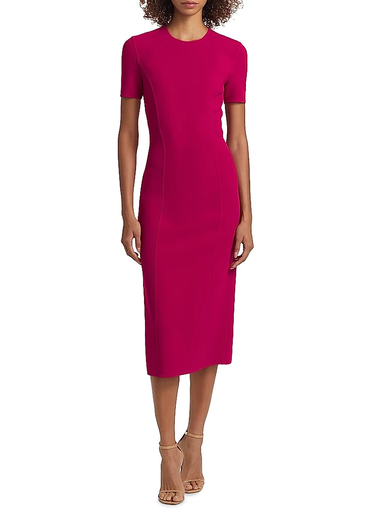 Stretch Wool Sheath Midi-Dress