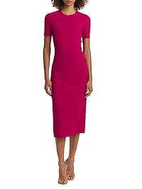 Stretch Wool Sheath Midi-Dress