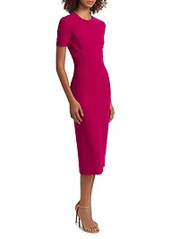 Stretch Wool Sheath Midi-Dress