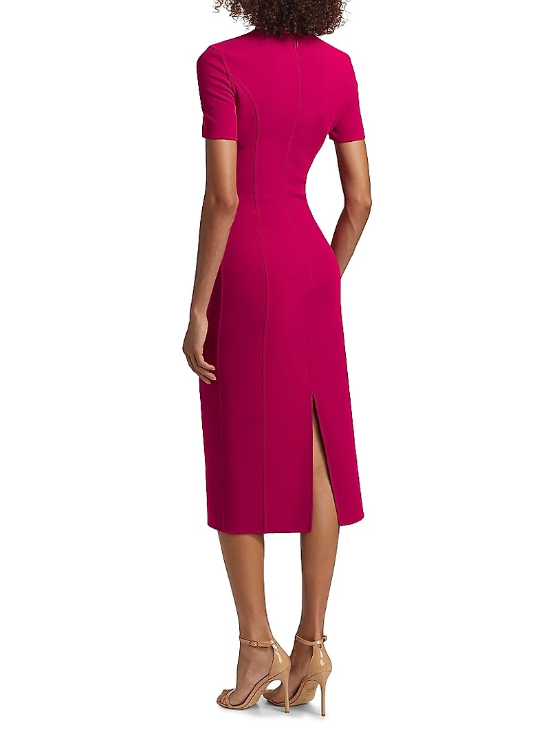 Stretch Wool Sheath Midi-Dress