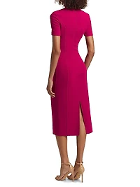 Stretch Wool Sheath Midi-Dress