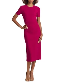 Stretch Wool Sheath Midi-Dress