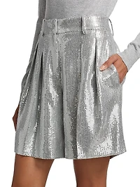 Sequined Pleated Shorts