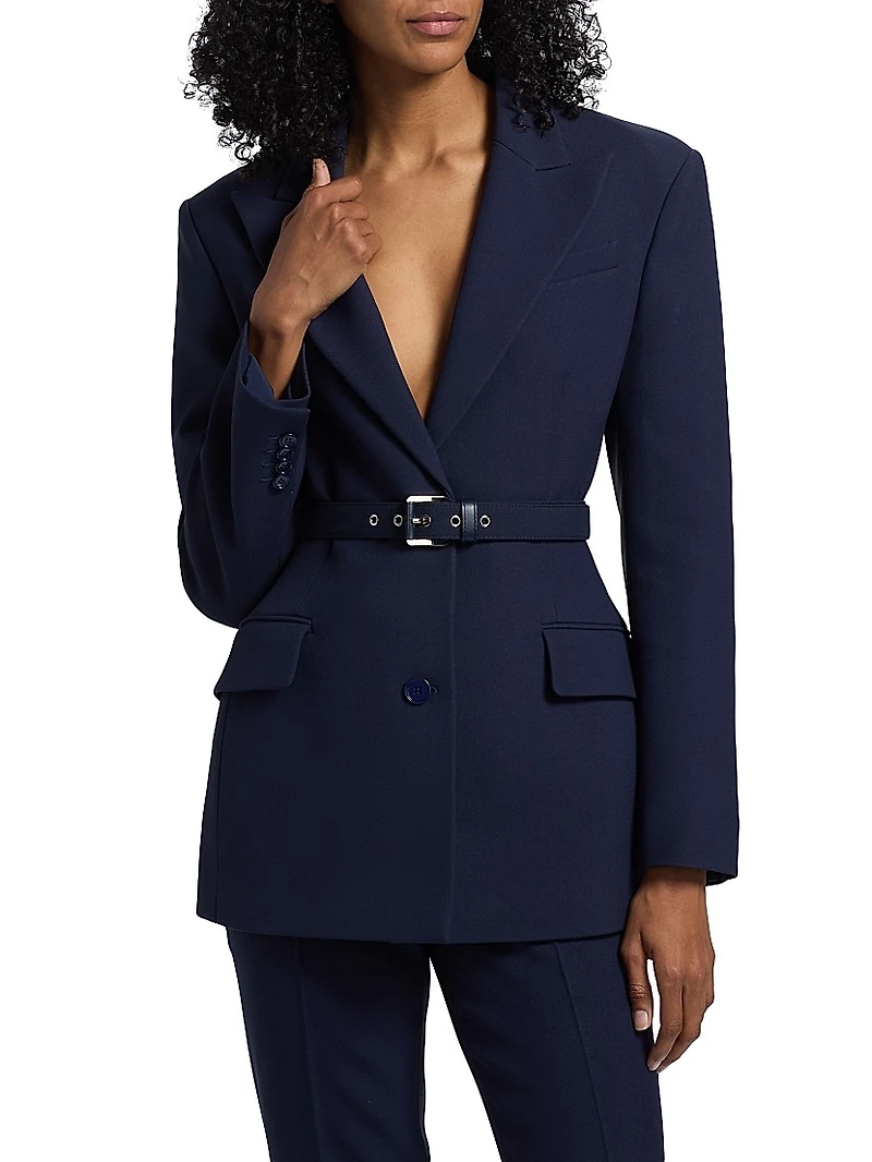 Sculpted Belted Two-Button Blazer