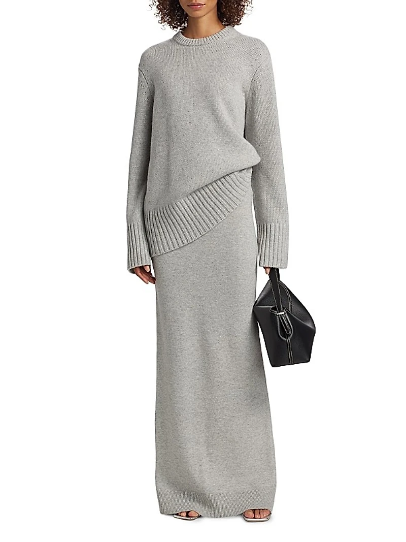Stretch Cashmere Back-Slit Maxi Skirt