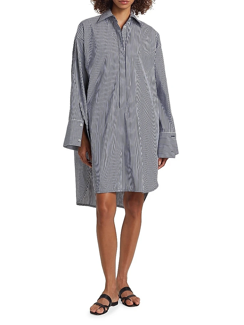 Striped Stretch Poplin Shirtdress